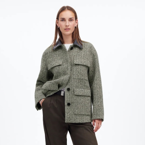 New MADEWELL Size S Leather Collar Flap-Pocket Field Jacket $358 NT125